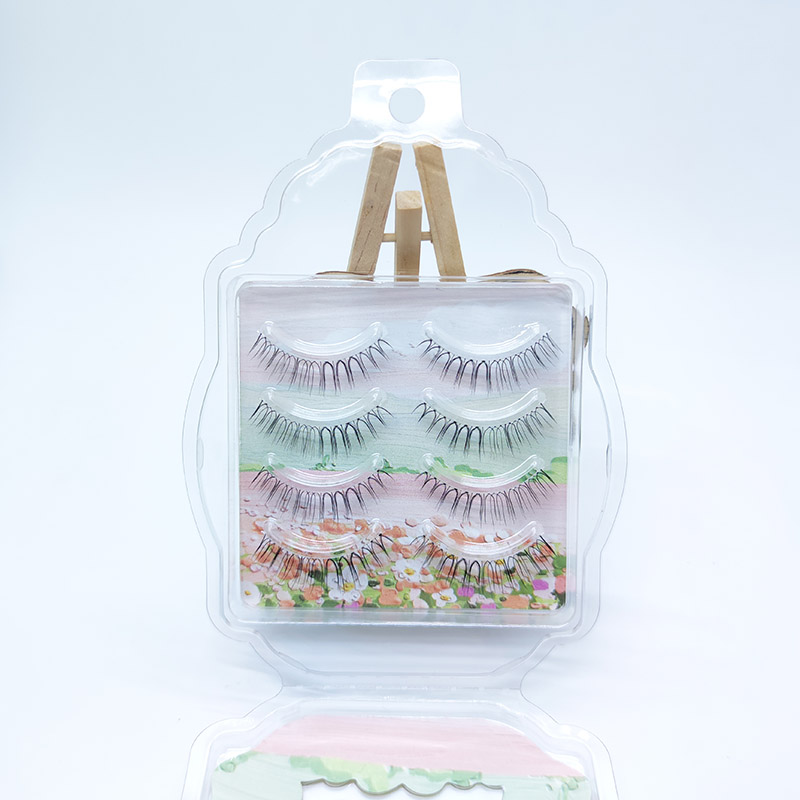 4 phéire Féach Nádúrtha Bréagach Lashes Stráice Cross Clear Band 5-7mm Cross Eyelash JK1