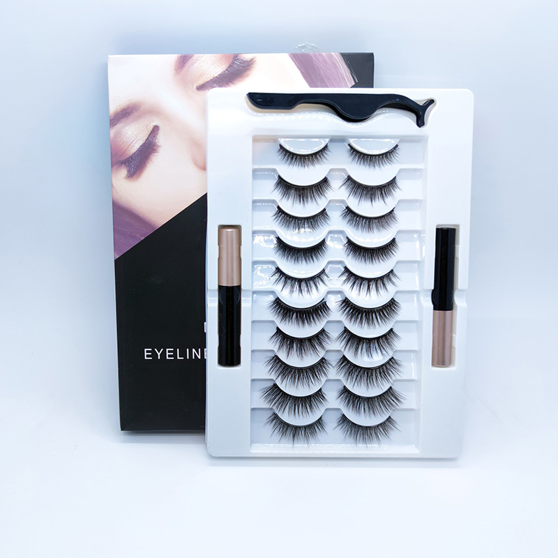 6D Fabhraí Maighnéadacha Eyeliner Kit Nádúrtha Breathnú 10 bpéirí pacáiste
