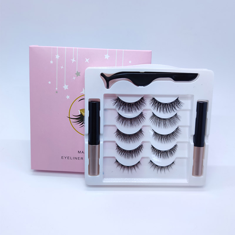 Pacáiste Fabhraí Maighnéadacha Súilíneacha Le Kit Eyeliner 5 Phéire as 5 Fabhraí éagsúla cuma makeup